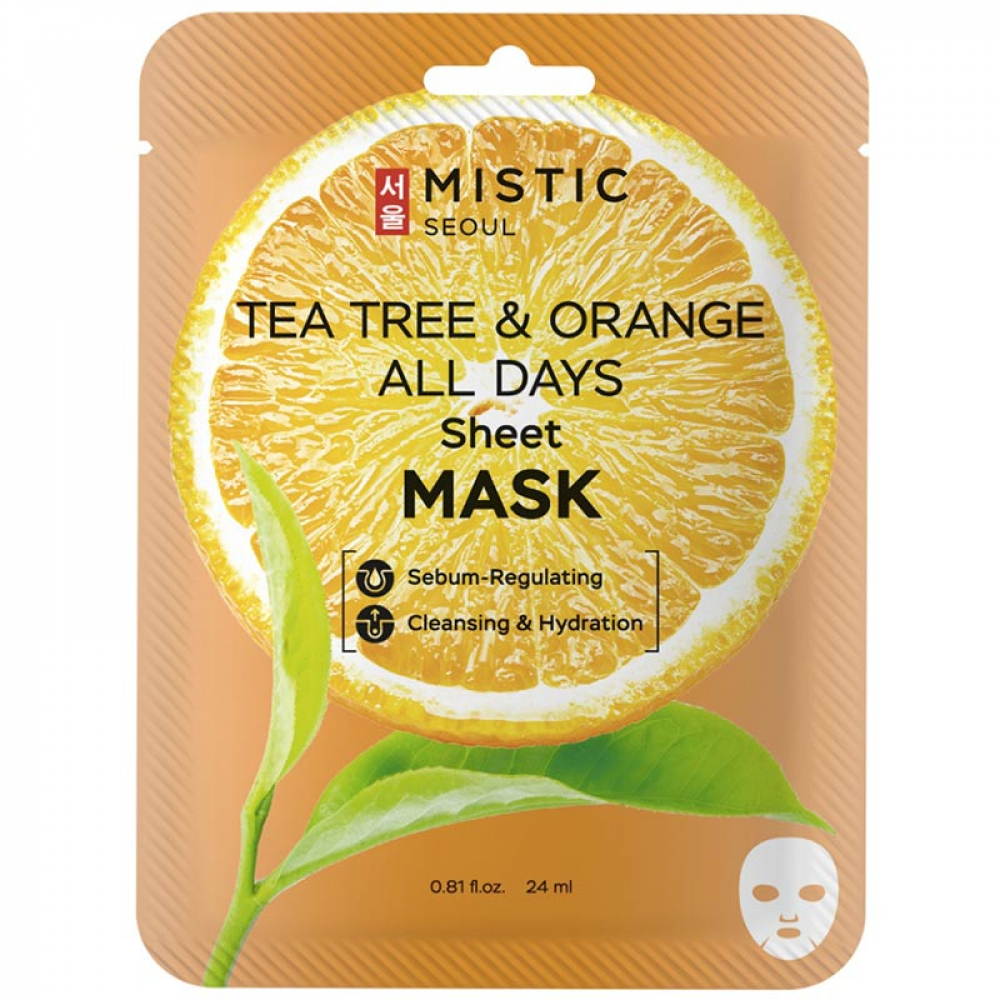 Тканевая маска для лица с экстрактами чайного дерева и апельсина MISTIC Tea Tree Orange All Days Sheet Mask 24ml