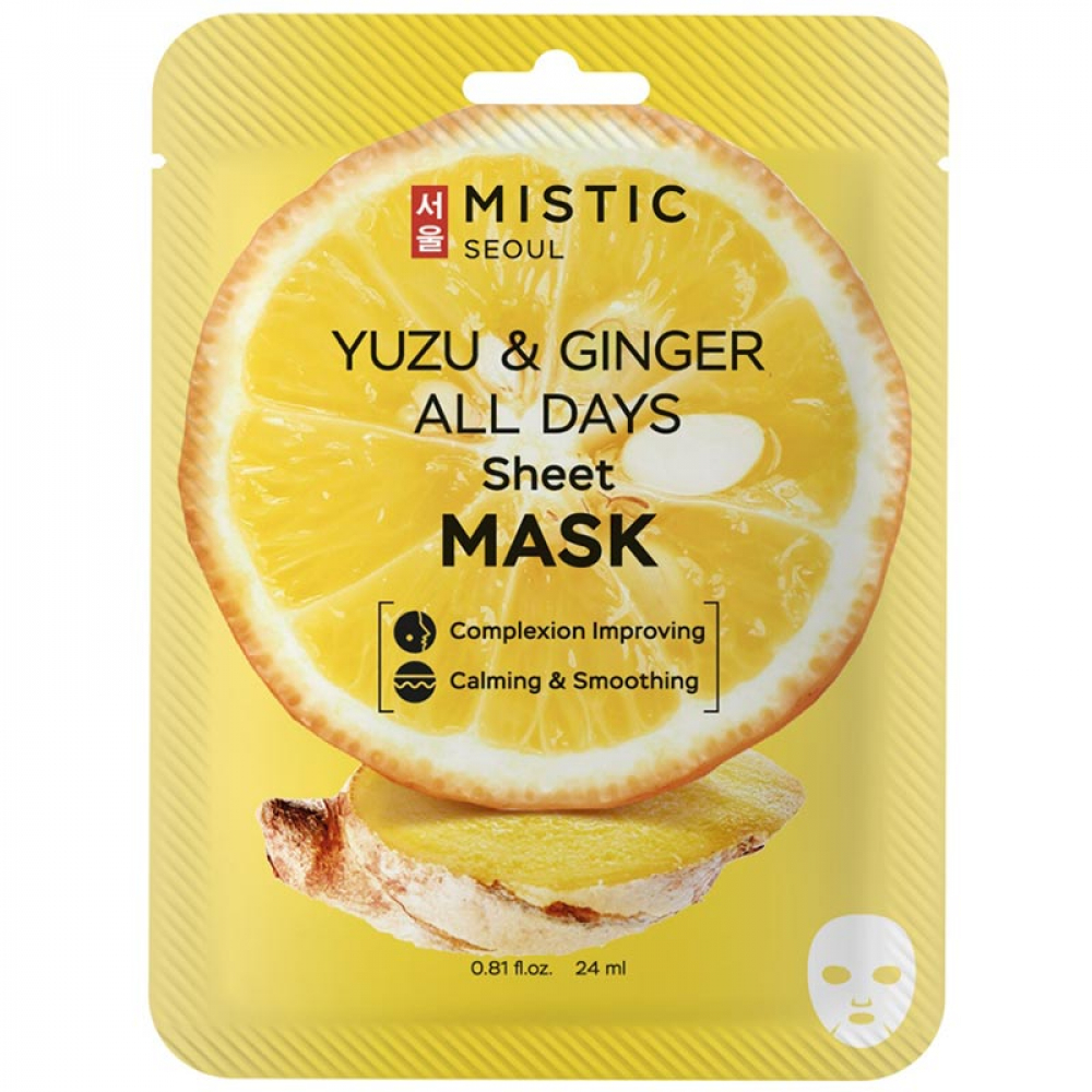 Тканевая маска для лица с экстрактами имбиря и юдзу MISTIC Yuzu Ginger All Days Sheet Mask 24ml