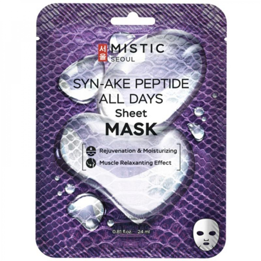 Тканевая маска для лица с пептидом змеиного яда MISTIC Syn-Ake Peptide All Days Sheet Mask 24ml