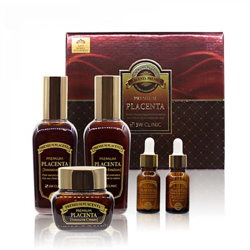 3W Clinic Premium Placenta 3 Items Set Набор: Антивозрастной тоник для лица, Антивозрастная эмульсия