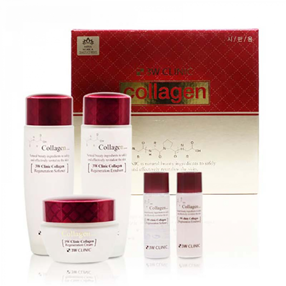3W Clinic Collagen Skin Care 3 Items Set Набор: Тонер для лица с коллагеном, Эмульсия для лица с коллагеном
