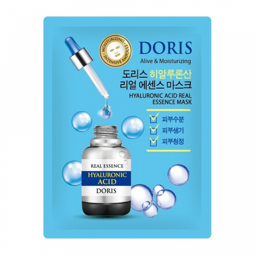 Тканевая маска для лица с гиалуроновой кислотой  Doris Hyaluronic Acid Real Essence Mask 28g