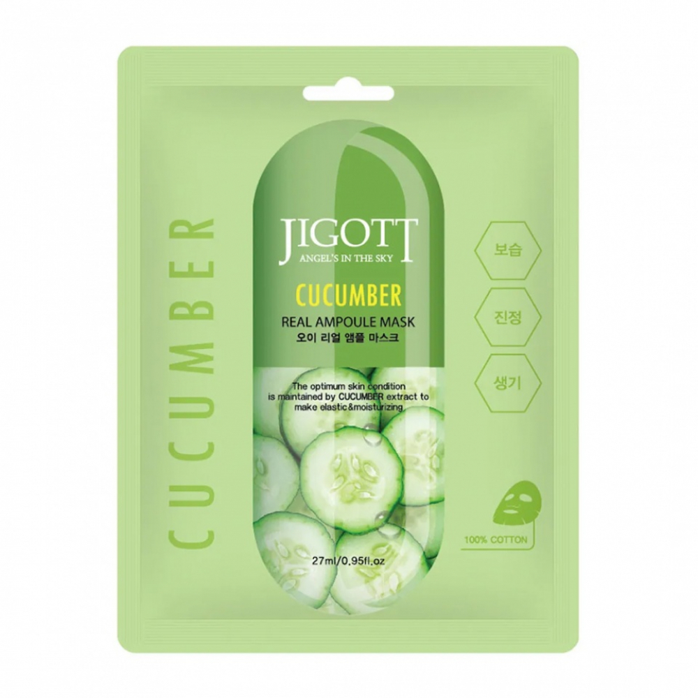 Тканевая маска для лица с экстрактом огурца Jigott Cucumber Real Ampoule Mask 27ml