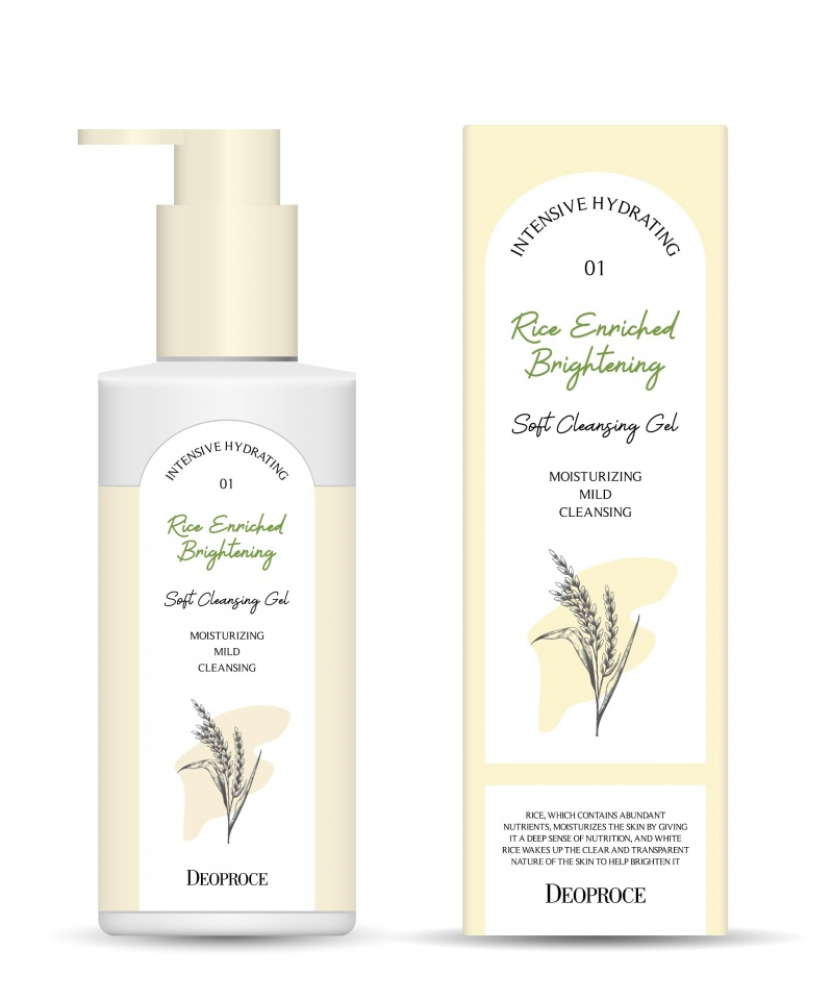 DEOPROCE RICE ENRICHED BRIGHTENING SOFT CLEANSING GEL Осветляющий гель для умывания с экстрактами злаковых культур