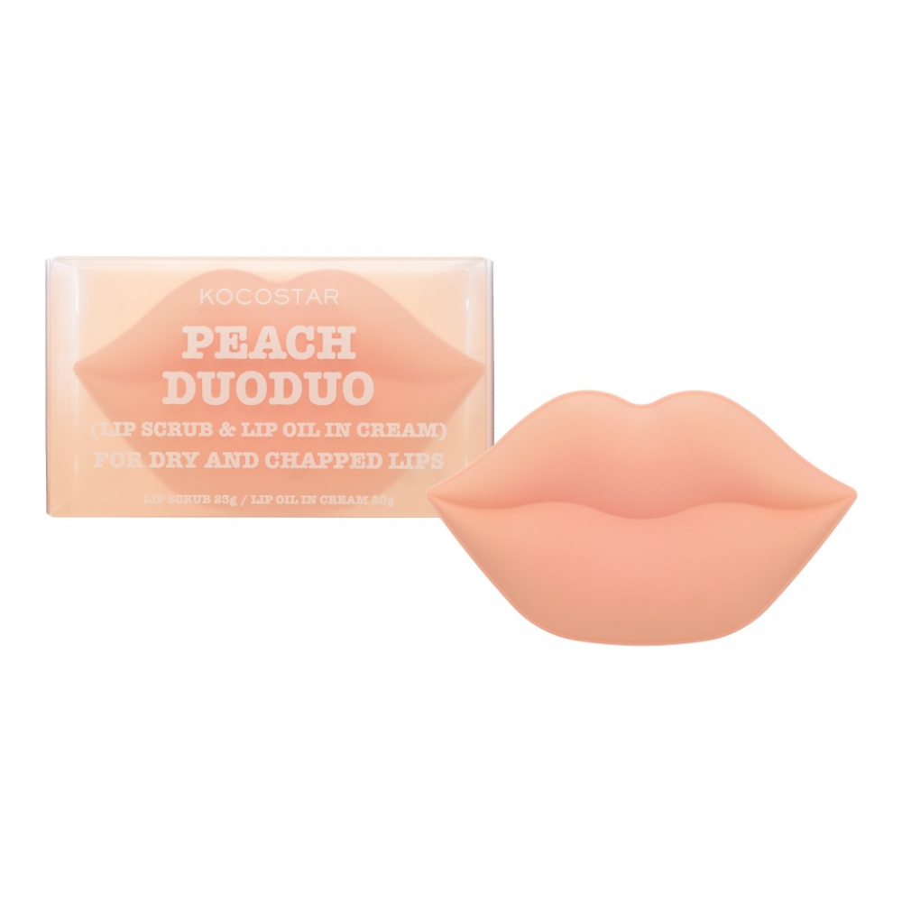 Kocostar Peach Lip Duoduo 2in1 Набор: Увлажняющее масло-крем для губ с экстрактом персика, Очищающий скраб для губ с экстрактом персика
