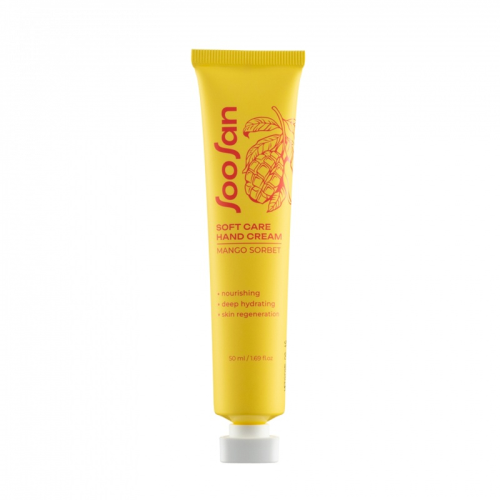 Увлажняющий крем для рук с ароматом манго SOO SAN Soft Care Hand Cream Mango Sorbet 50ml