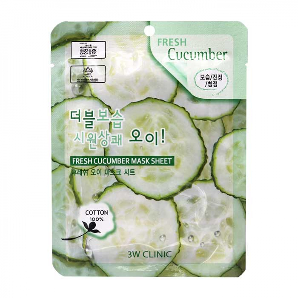 Тканевая маска для лица с экстрактом огурца 3W Clinic Fresh Cucumber Mask Sheet  23ml