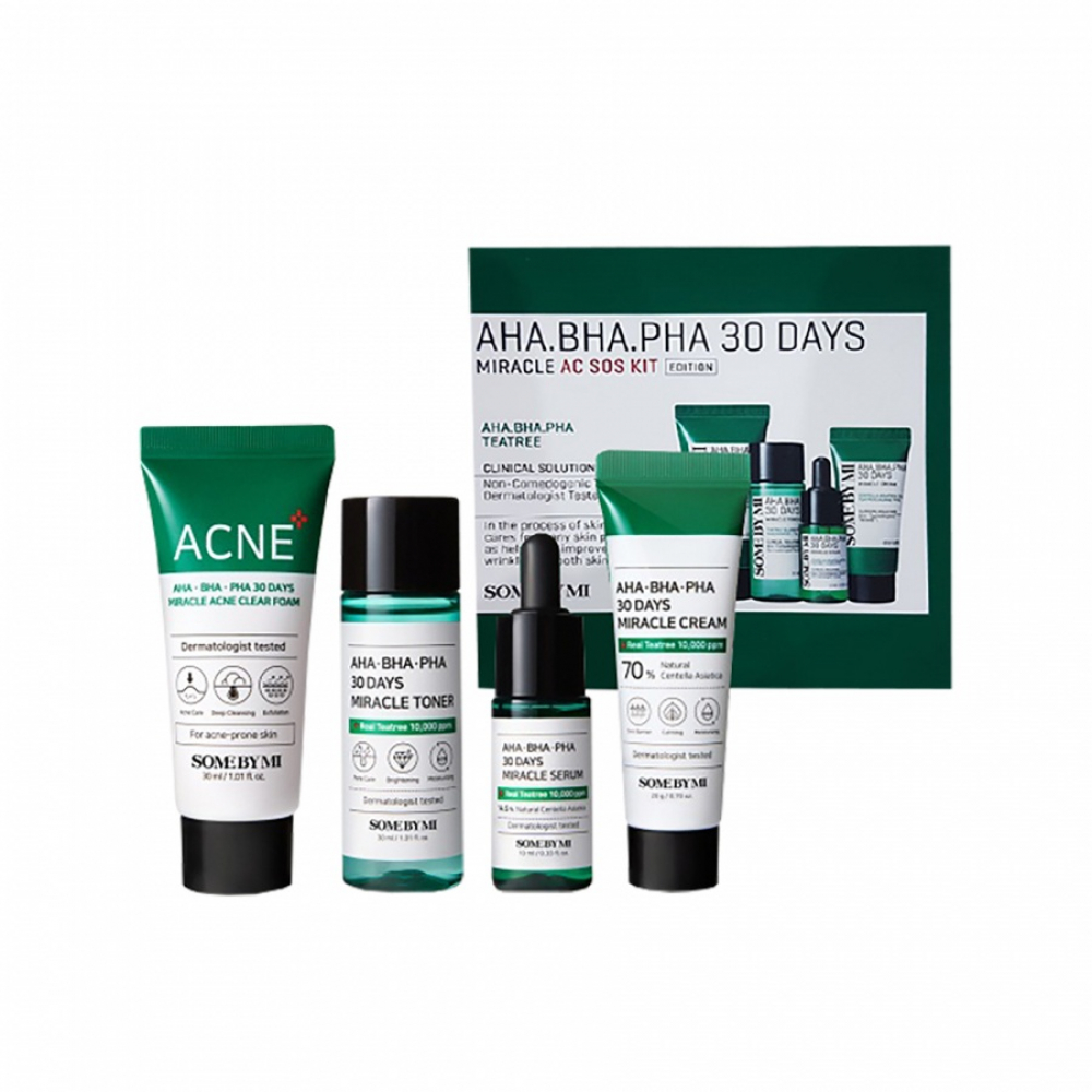 Набор с кислотами для проблемной кожи Some By Mi AC SOS AHA-BHA-PHA 30 Days Miracle AC SOS Kit 30ml+30ml+20ml+10ml