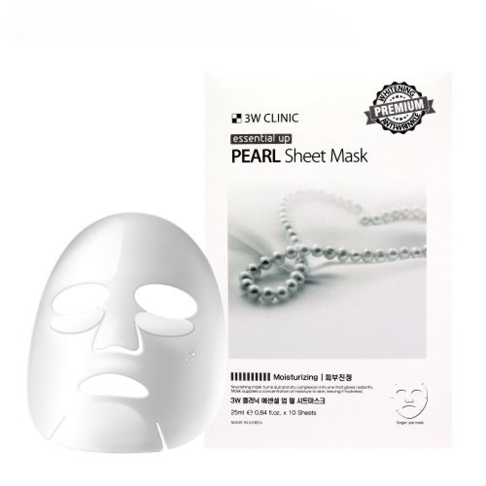 3W CLINIC ESSENTIAL UP PEARL SHEET MASK Тканевая маска для лица с жемчугом
