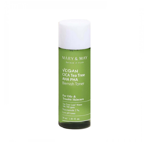 Mary&May Vegan Cica Tea Tree AHA PHA Toner Тонер успокаивающий с экстрактом центеллы азиатской 30ml