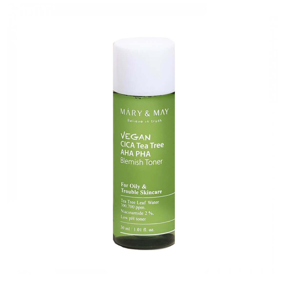 Mary&May Vegan Cica Tea Tree AHA PHA Toner Тонер успокаивающий с экстрактом центеллы азиатской 30ml