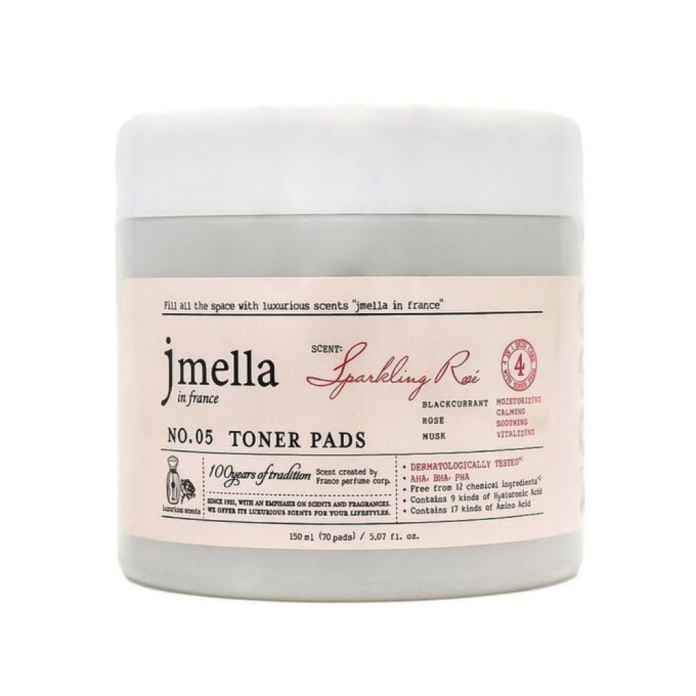 Jmella In France Sparkling Rosé Pads Очищающие диски для лица Чёрная смородина, роза, мускус 150ml 70pcs