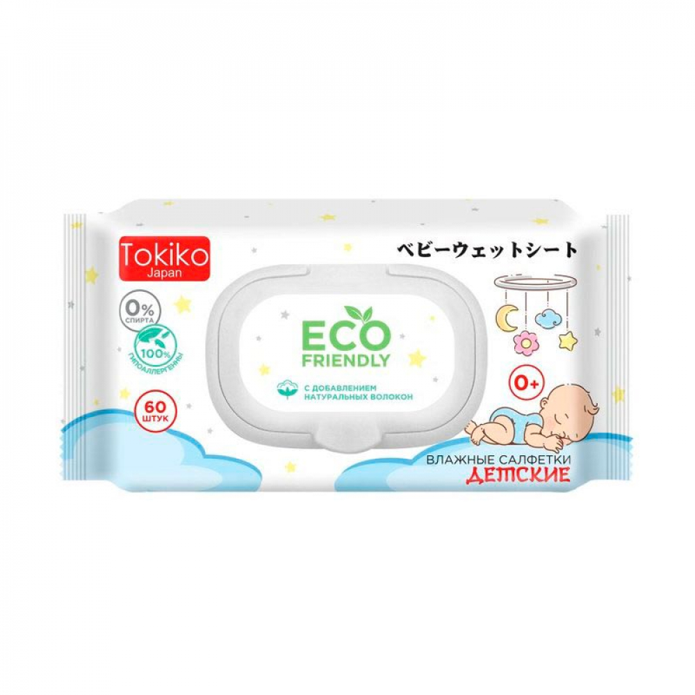 Влажные салфетки Tokiko Japan Eco детские с клапаном 60pcs