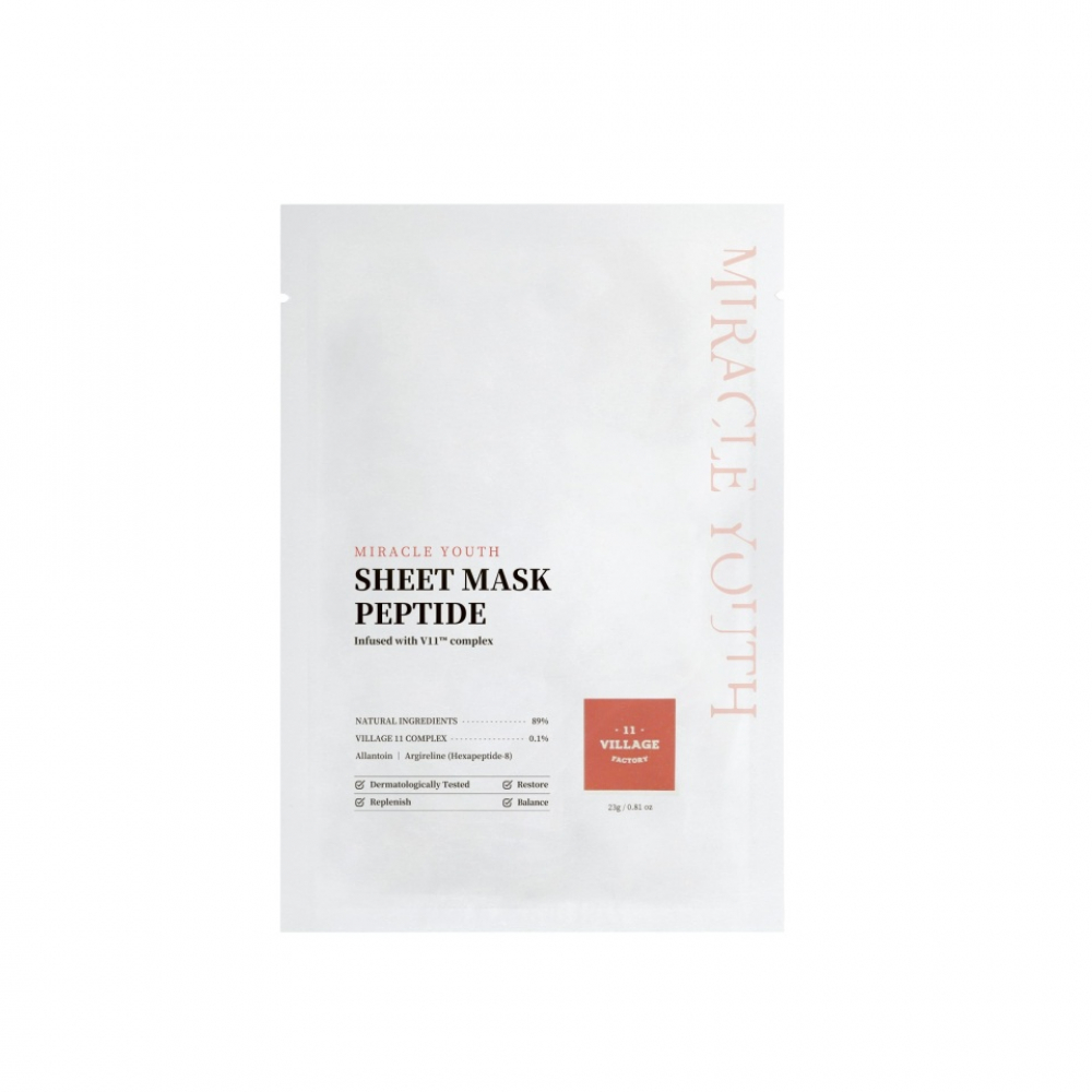 VILLAGE 11 FACTORY MIRACLE YOUTH SHEET MASK PEPTIDE Антивозрастная тканевая маска для лица с пептидами и алантоином