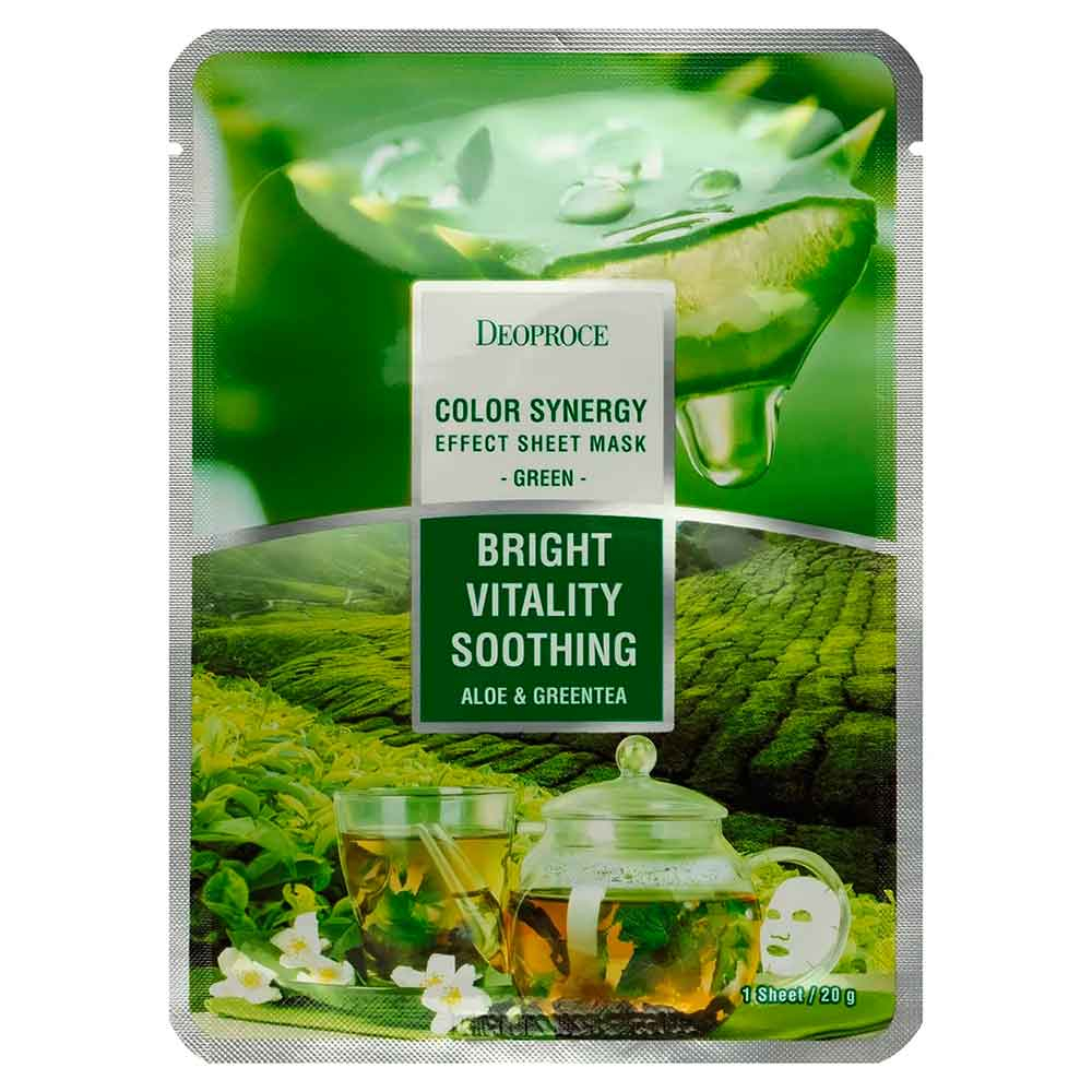 Тканевая маска с экстрактом алоэ и зеленого чая Deoproce Color Synergy Effect Sheet Mask Green 20g