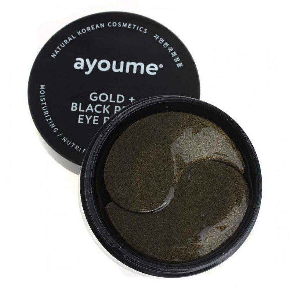 Маски-патчи для глаз от темных кругов с золотом &amp; черным жемчугом Ayoume Gold + Black Pearl Eye Patch 1,4g*60 pieces