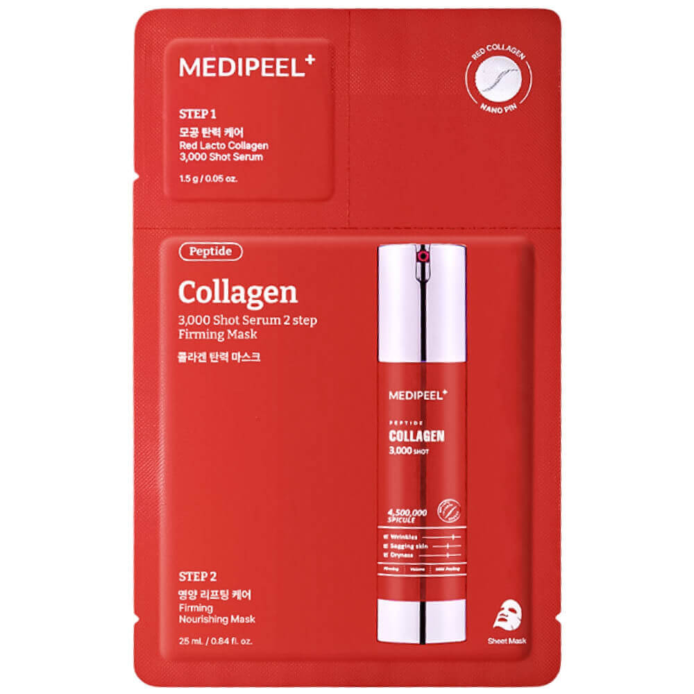 MEDIPEEL⁺ Peptide Collagen 3000 Shot Serum 2 Step Mask Маска для упругости и сияния кожи 25ml