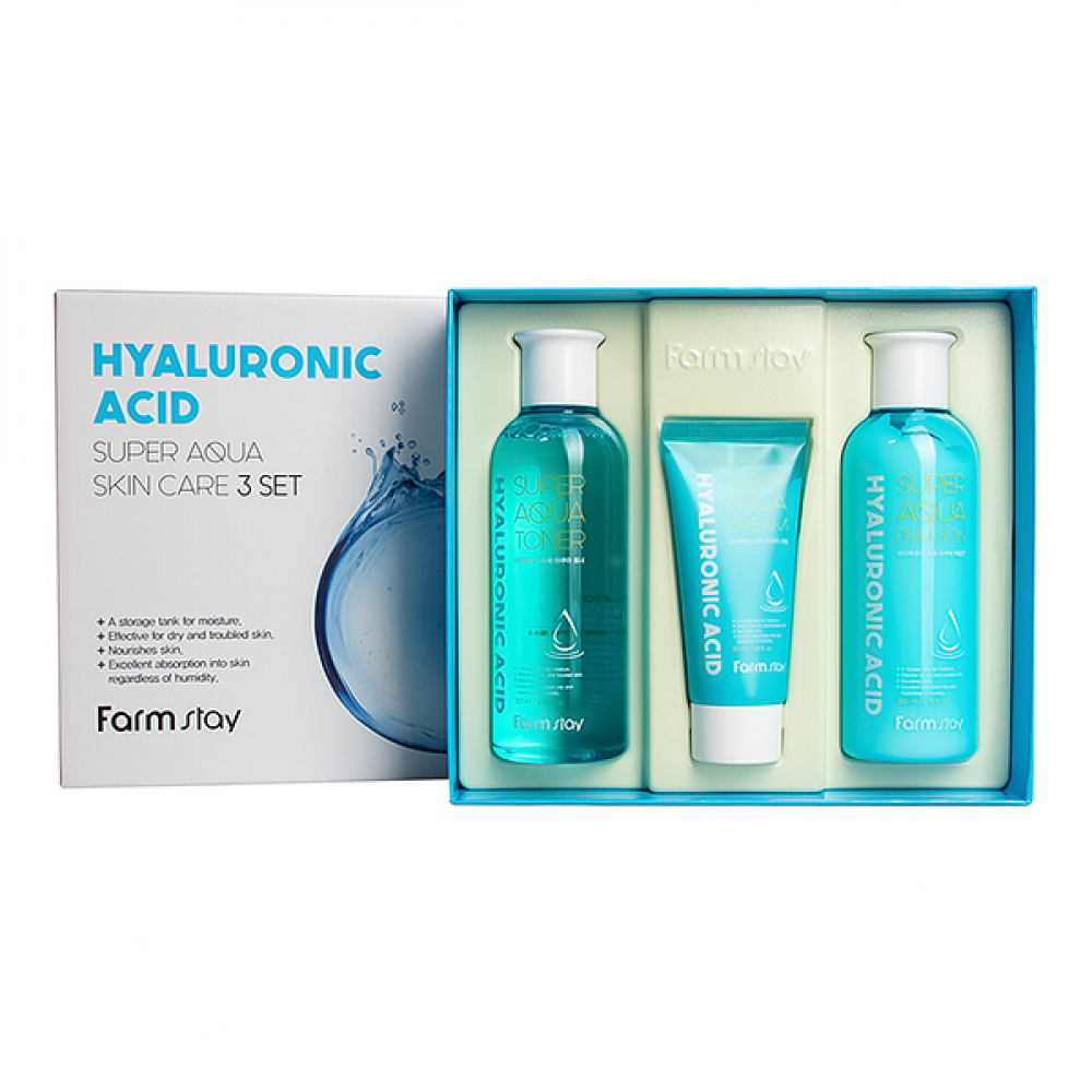 Набор средств по уходу за кожей с гиалуроновой кислотой FarmStay Hyaluronic Acid Super Aqua Skin Care 200+200+50ml